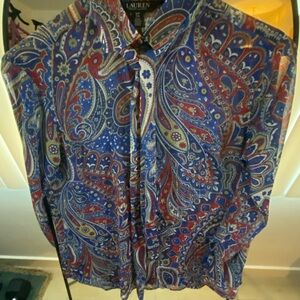 Ralph Lauren Paisley Blouse with Removable Neck Bow Tie